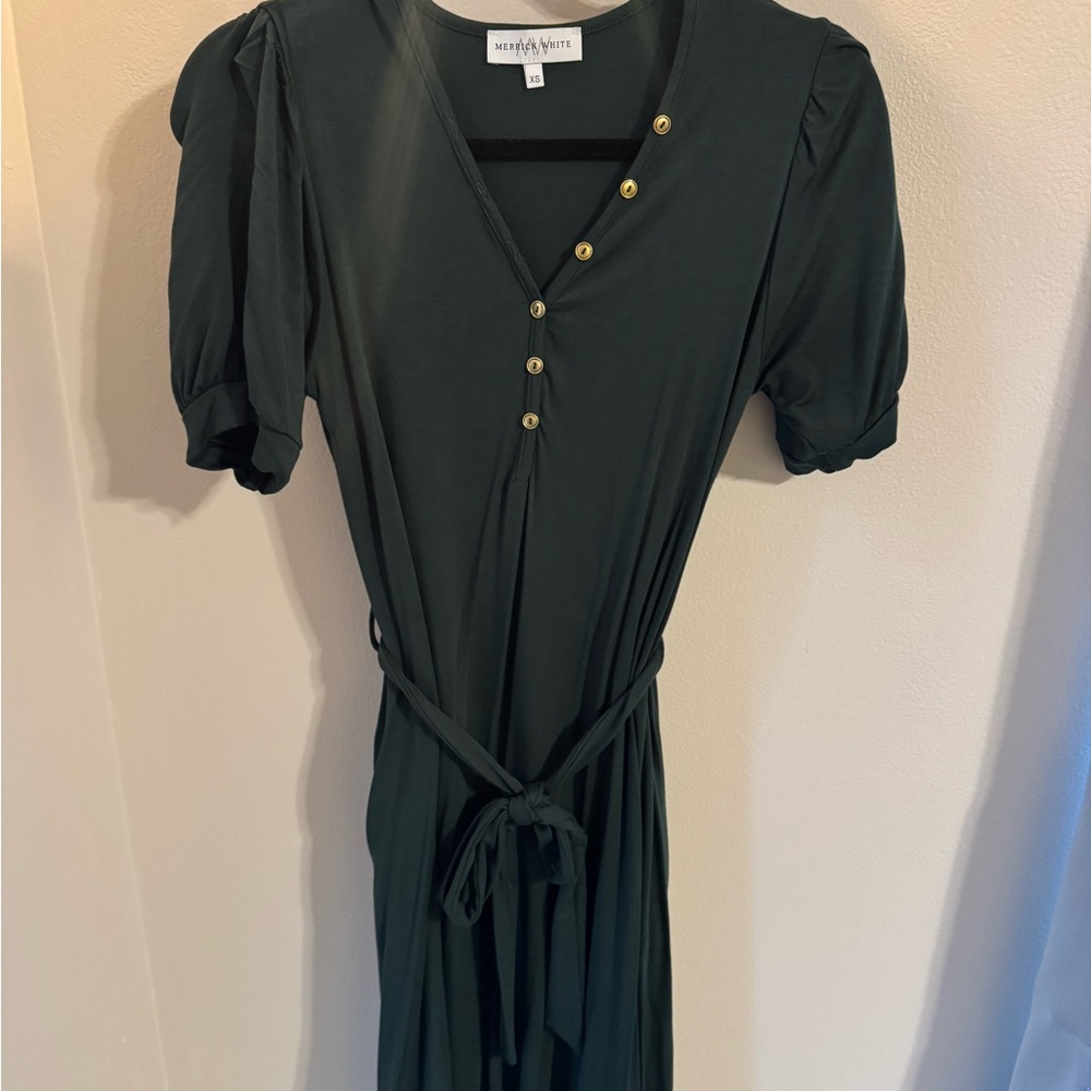 Merrick White Collection Green Button-Down Dress